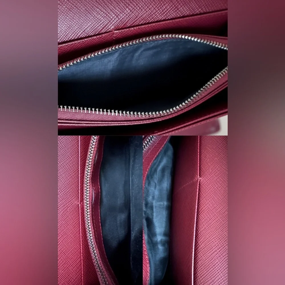 PRADA Saffiano Leather Long Wallet Black Burgundy Multi-Color‎ Interior